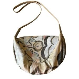 Vintage Botary Abstract Art Leather Shoulder Bag Purse Designer Handbag